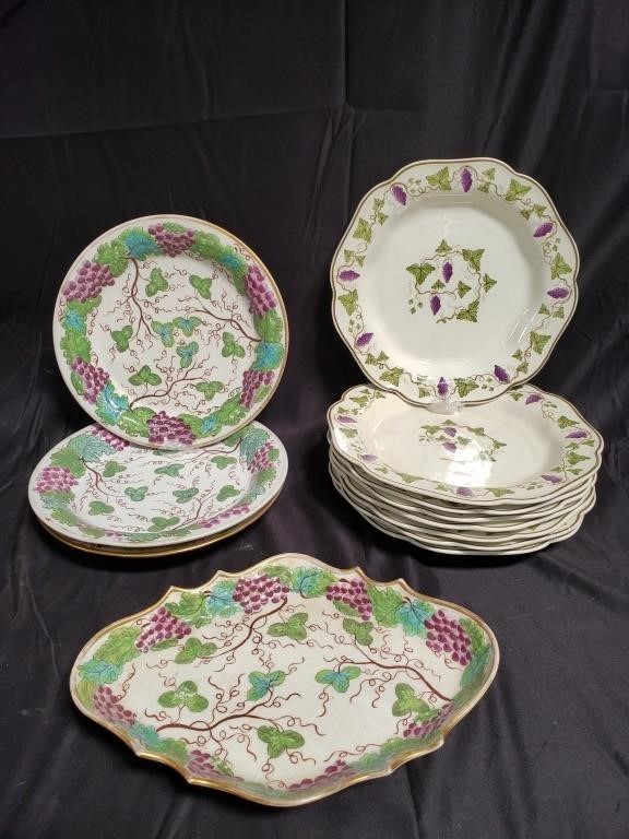 12 plates, including Wedgwood, and tray