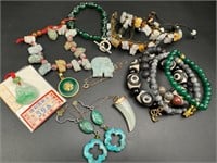 Jade, stone jewelry lot