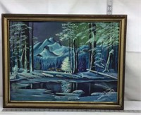 F15) Painting in wood frame no glass.