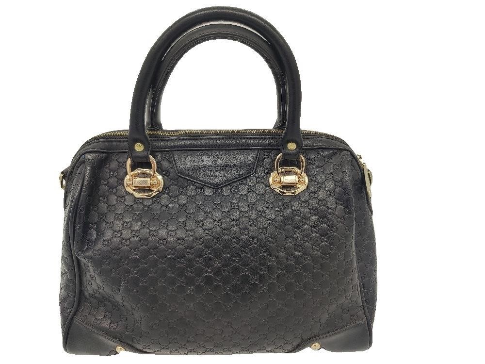 GG Black Leather Top Handle Bowling Bag