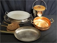 Pots, pans, serving trays, and ice bucket