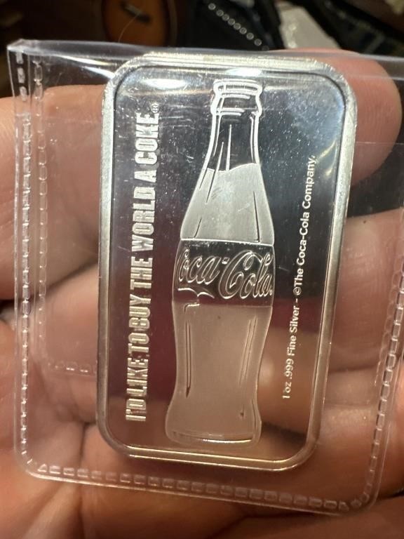 .999 fine silver 1oz bar advertising Coca Cola