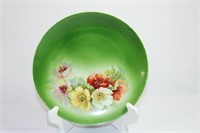 German Porcelain Green and Flower Plate
