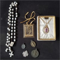 Rosary, 12K gold filled religious necklace, medals