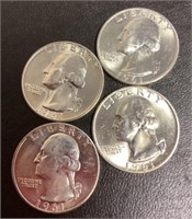 4 uncirculated 1961 silver quarters