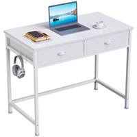 Furologee White Small Computer Desk with 2 Fabric