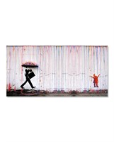 Banksy Canvas Wall Art: Colorful Rain Graffiti Pos