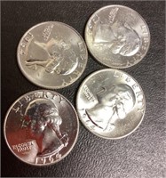 4 uncirculated 1964 D silver quarters