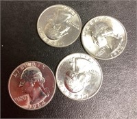 4 uncirculated 1964 silver quarters