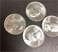 4 uncirculated 1964 D silver quarters