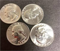 4 uncirculated 1964 D silver quarters