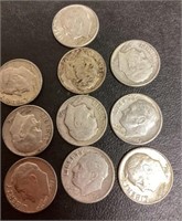 10 1952-1964 silver dimes