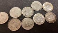 9 1962-1964 silver dimes