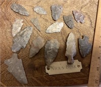 Group of worked arrowheads and spear points
