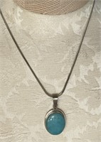 Sterling  necklace w/oval turquoise pendant