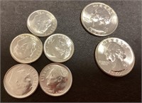 5 1960 silver dimes & 2 1960/1962 silver quarters