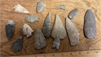 Worked arrowheads and spear points