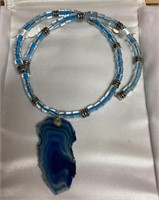 Blue polished stone slice necklace