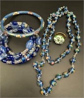 Vintage venetian glass necklace, ring more