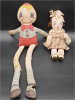 (2) Vintage Cloth Dolls: 13in Girl & 28½in Boy