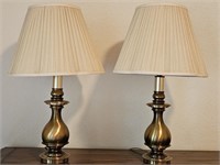 Pair of 3-Way Brass Table Lamps w/ Shades