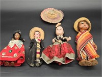 4- Vintage Mexican 7-10in Cultural Dolls