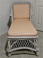 Vintage White Wicker Chaise Lounge w/ Cushion