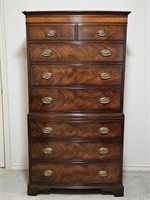 Vintage Burled Mahogany 8-Drawer Highboy Chest