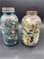 (2) Vintage Jars Full of Buttons