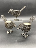 (3) Wire Bird Votive Candle Holders