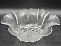 Frosted Glass Ruffled Bowl w/ Floral Pattern