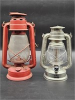(2) Vintage Oil Lanterns: 1-Globe 1-Olde Brooklyn