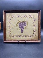 Wood Serving Tray w/ Needlepoint under Glass