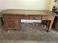 Solid Work Table with 4 Drawers, Cabinet, and