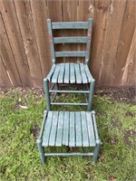 Vintage Painted Slat Wood Chair & Foot Stool