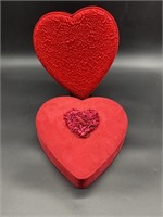 2- Red Godiva Chocolate Fabric Covered Heart Boxes