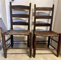 Pair of Childrens Upright Wooden Woven Seat Chairs