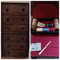Wooden Chest  and Sewing Kit