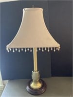 Gold Tone Table Lamp with Wood Base