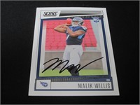 Malik Willis signed football card COA