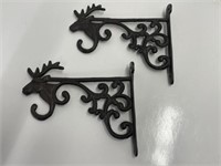 Pair Of Cast Iron Deer Wall Brackets With Hooks,