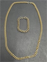 Thick Gold Toned Chain and Bracelet