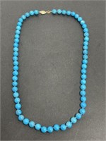 Turquoise Bead Necklace, individually knotted.