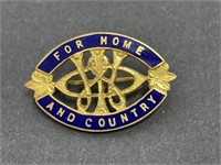 " For Home and Country " Oval Gilt Metal and Navy