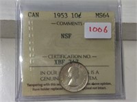 1953 N. S. F. (iccs S64) Canadian Silver 10 Cent