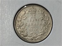 1916 (vf+) Canadian Silver 25 Cent