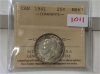 1941 (iccs Ms63) Canadian Silver 25 Cent
