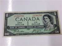 1954 Canadian " Devil's Face" 1 Dollar Bill