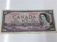 1954 Canadian " Devil's Face" 10 Dollar Bill