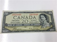 1954 Canadian " Devil's Face" 20 Dollar Bill